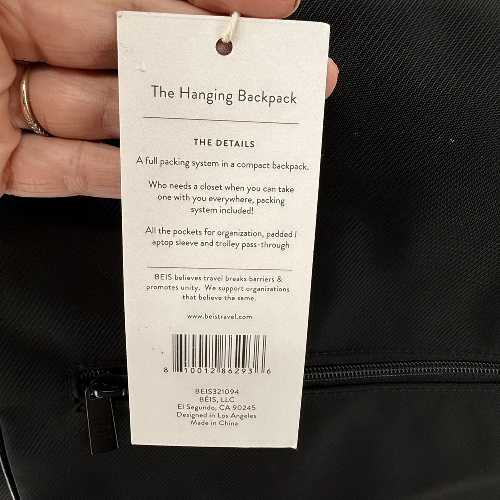 BEIS The Hanging Backpack Black BEIS321094 Travel Laptop Bag NWT - Picture 3 of 7